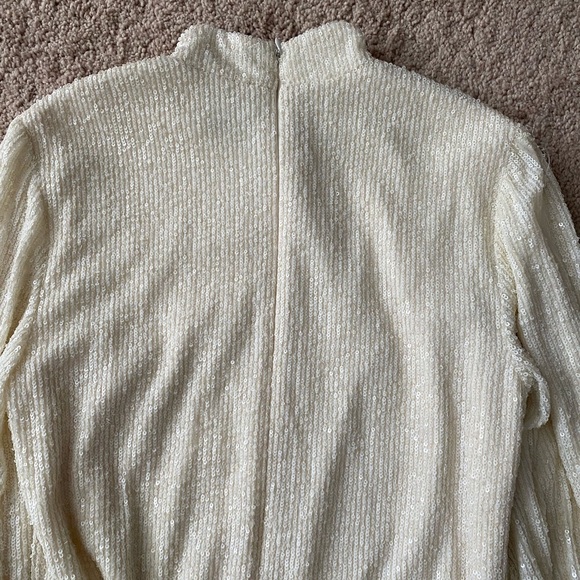 Alexis- NWT Ivory Sequin Longsleeve Balloon Sleeve Mini Dress - Picture 7 of 10